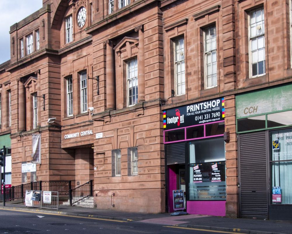 a view of Maryhill Community Central Halls from the street